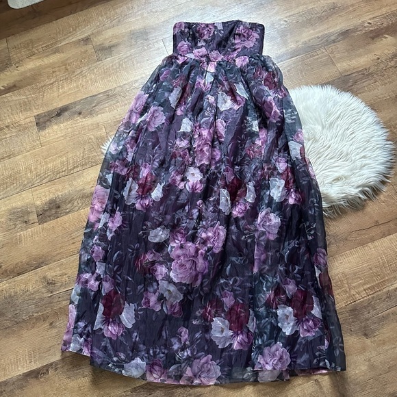 LULU’S Wonderful Waltz Purple Floral Print Strapless Bustier Maxi Dress - Picture 5 of 8